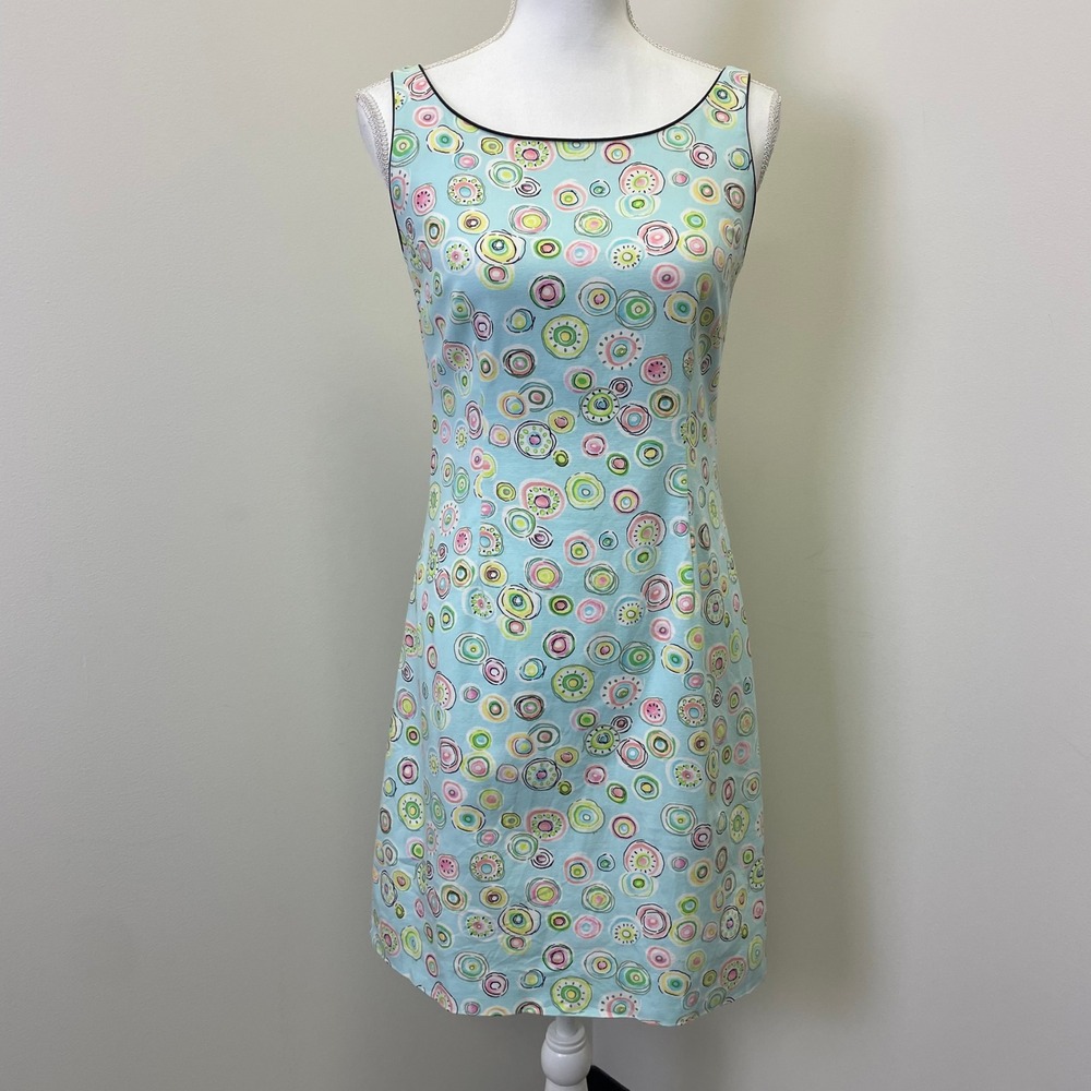 Becky & Max Blue Geometric Circle Print Sleeveless Sheath Dress Size 6